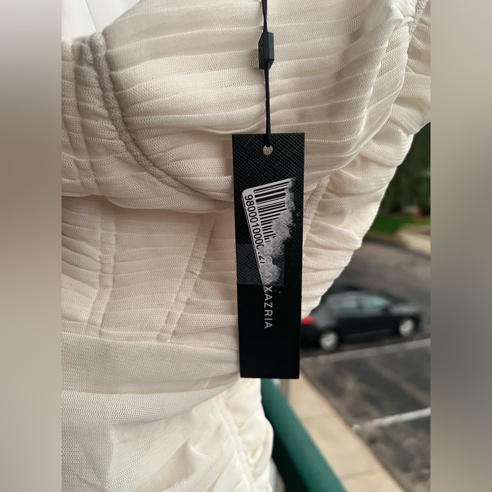 🆕BCBGMaxAzria Off-White Ruched Mesh Corset Midi Dress Size 6 Bridal Shower Party - Picture 9 of 16